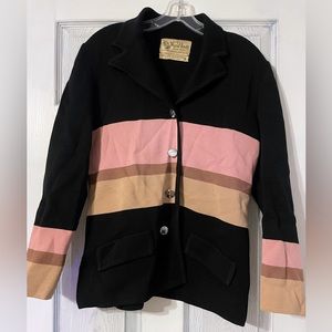 World Knits 100% Wool Pure Zephyr Color Block Pink Tan Button Up Sweater Size 16